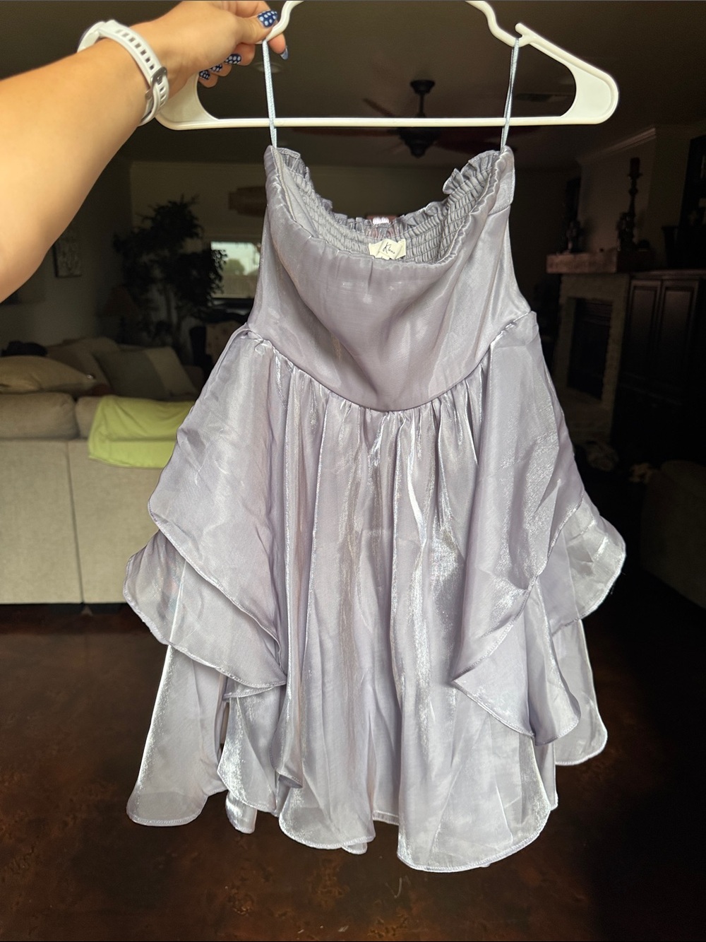 Strapless Shimmery Lilac Ruffled Party Dress